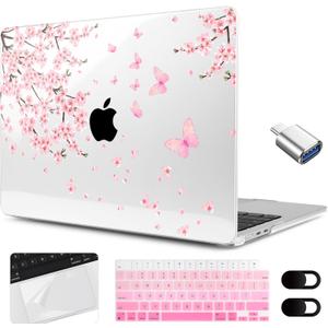 MEEgoodo Case for M5/M4/M3/M2 MacBook Air 15 inch Case 2026 2025 2024 2023, Laptop Shell Fit Model (A3448/A3241/A3114/A2941) for MacBook Air 15.3-inch, Cherry Blossoms