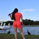 Aoxjox Venus Workout Biker Shorts for Women Cross-Waist Tummy Control High Waisted Hidden Scrunch Yoga Short 5" (Fiery Coral, Small)
