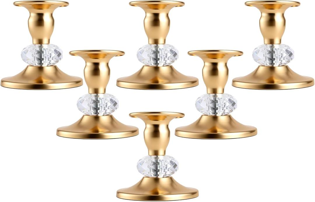 Candle Holders Set - 12pcs Silver Taper Candlestick Holders Vintage Brass,Metal Crystal Candle Stands Elegant Candlestick Holders Set for Centerpiece Fireplace Candle Decor (Golden, 3 Sets(6 Pcs))