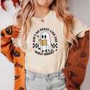 Halloween Teacher Shirts for Women Reading Books Shirt Funny Spooky Teacher Tee Halloween Party Short Sleeve Tops (L)