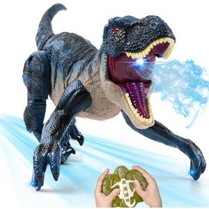 INSFUN 2.4GHz Remote Control Walking Dinosaur Toy for Kids - Birthday Gifts for Boys Ages 3-5 5-7 8-12, Interactive Dino with Roaring Sound, Cool Lights & Mist Spray