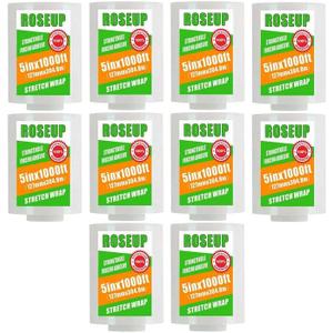 Clear Stretch Wrap Film 5" x 1000ft Roll, 80 Gauge Thick Cling Plastic Wrap for Moving, Pallet Wrap, Self Adhering Packaging Heavy Duty Shrink Film, 10 Pack Refill