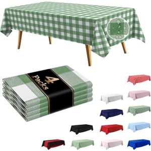 4 Pack Sage Green Checkered Tablecloths, 54×108 Inches Rectangle Plastic Gingham Table Covers, Waterproof Disposable Table Cloths for St Patricks Day, Picnic, Party Decorations