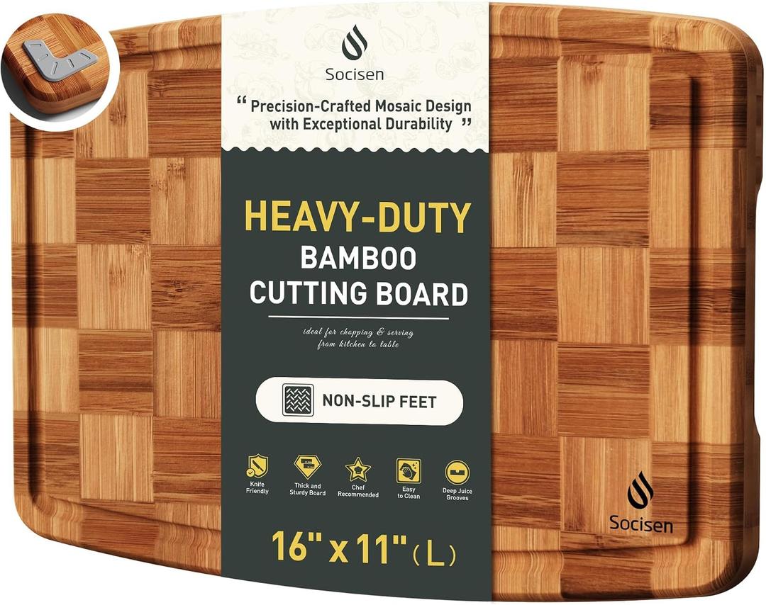 Heavy Duty Bamboo Cutting Board Non Slip Heavy Duty Over Sink Wooden Wood Cutting Board for Kitchen Chopping Board Extra Large Big Small Best House Warming Gift, 16*11 in