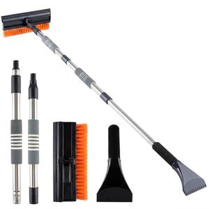 53'' Extendable Retractable Snow Brush & Ice Scraper for Cars/SUVs/Trucks - 360 Rotating Detachable Head, 10" Scratch-Free Squeegee, Ergonomic Foam Handle Winter Cleaning Tool (orange&black)