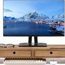 KIRIGEN Wood Monitor Stand with 2 Drawers, Solid Wood Computer Monitor Riser for Desk, Desktop Organizer Shelf with Cable Management, Pen Slots, Brown, No Assembly PMJ-DBR