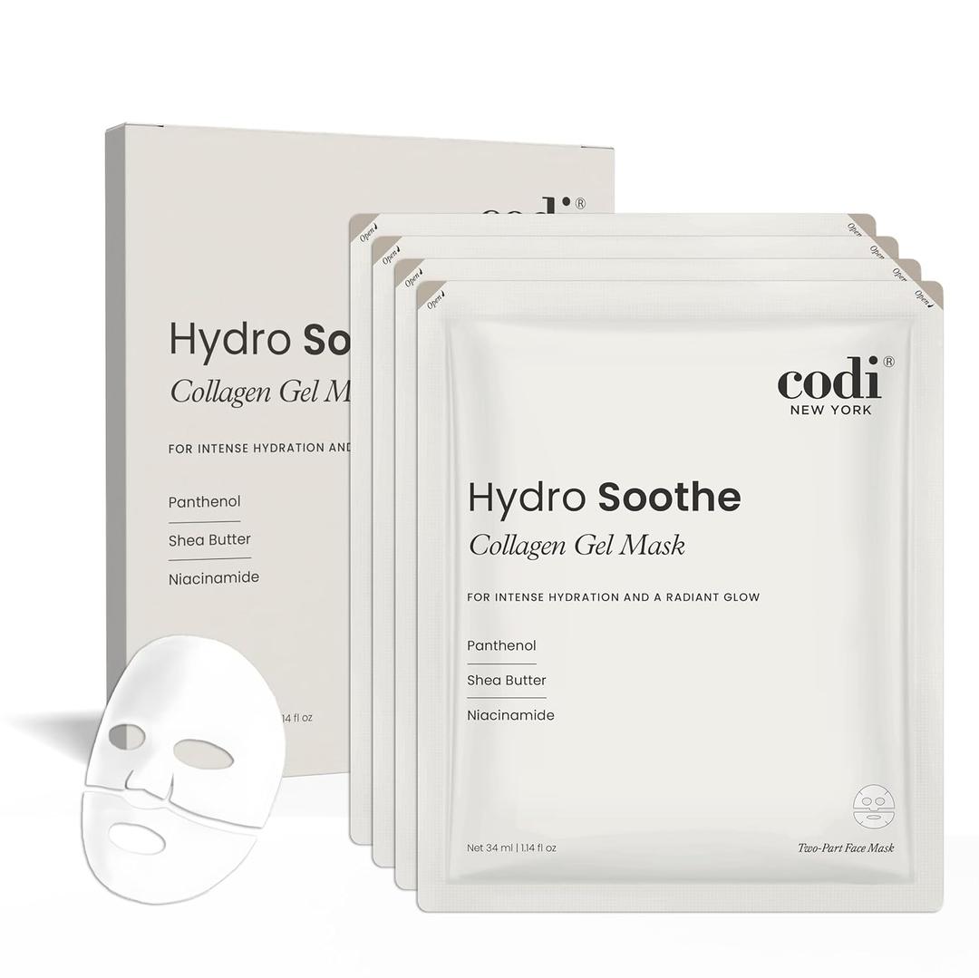 Collagen Gel Mask, 2-Part Hydrogel Face Mask, Intense Hydration, Soothing, Moisturizing, Radiant Glow, Made in Korea, 4 sheets (Hydro Soothe)