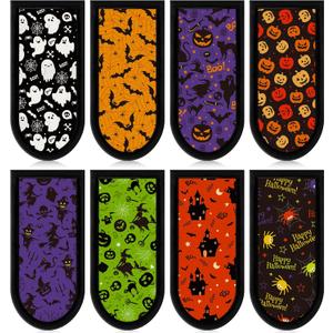 Patelai 8 Pieces Halloween Cast Iron Skillet Handle Covers Pan Handle Holder Sleeve Heat Resistant Non Slip Skillet Pot Holders for Halloween Kitchen Cooking BBQ Baking Cookware, 8 Scary Styles