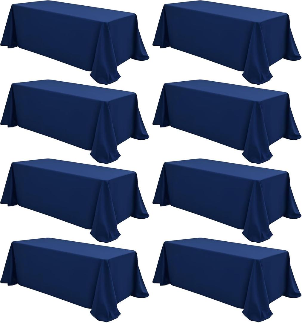 8 Pack Polyester Tablecloths,90 x 156 Inch Navy Blue Rectangle Table Cloth for 8 Foot Tables,Stain and Wrinkle Resistant Washable Fabric Table Cover for Wedding Banquet Restaurant Party (8 Pack 90 x 156 inch)