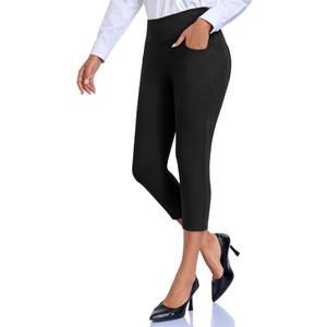 DAYOUNG Capri Pants for Women Work Office Casual Slacks High Waist Stretchy Yoga Dress Pants for Women with Pockets (Black, S)