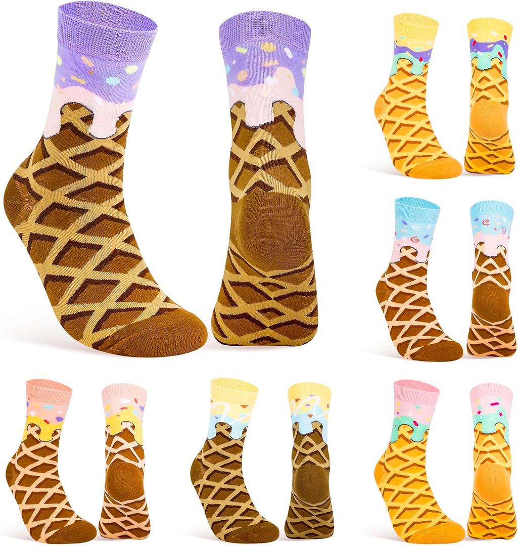 6 Pairs Ice Cream Drip Baseball Socks for Women, Summer Colorful Funny Crew Socks with Breathable Cotton Blend, All-Day Comfort Fit for Gym, Baseball, Office Casual Wear, Team Gifts for Youth Teen, One Size