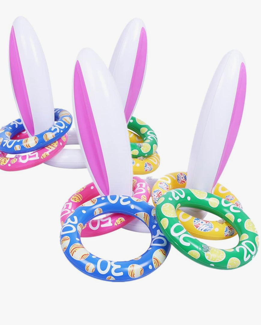 Max Fun Easter Inflatable Bunny Ring Toss Games Inflatable Toss Game for Easter Party Favors Indoor Outdoor Games (Easter Bunny Ears Ring Toss)