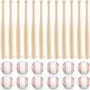 Libima 36 Pcs Mini Baseball Bats Mini Foam Sports Balls 8" Unfinished Wood Ball Bats 2" Foam Baseballs Small Party Favors for Sports DIY Craft (Wood Color,White)
