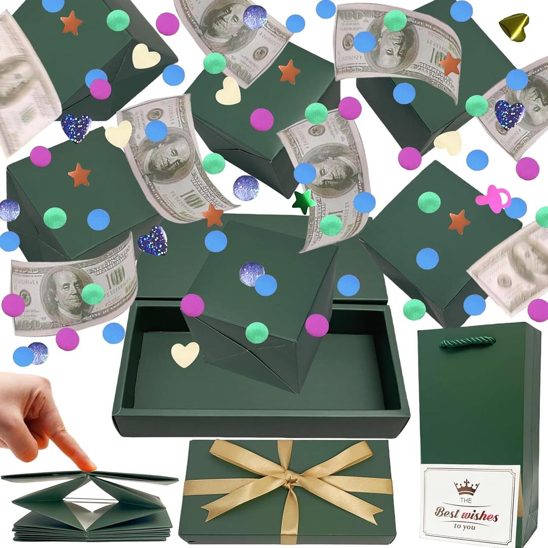 JINSTABAG Surprise Gift Box Explosion for Money, DIY Unique Folding Bouncing Cash Pop Up Gift Boxes for Birthday, Christmas, Anniversary, Valentine's Day. (Green)
