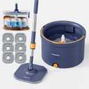 HoMettler Spin Mop and Bucket Set, Mop Bucket with Separate Dirty Water System, Deep-Cleaning Mops for Floors/Wall, Versatile Mops with 6 Microfiber Mop Pads
