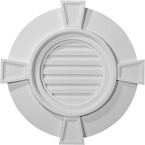 Ekena Millwork 24"W x 24"H x 1 1/8"P, Round Gable Vent with Keystones, Functional