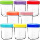Youngever Glass Baby Food Storage, 6 Ounce Baby Food Glass Containers with Airtight Lids, Glass Jars with Lids (8 Rainbow Colors)