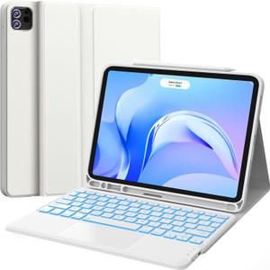 CHESONA Compatible for iPad Air 11 Inch (M4 2026/M3 2025/M2 2024)&Air 5th/4th Generation Case with Keyboard, Multi-Touch Trackpad, Detachable Keyboard with 7-Color backlighting, White