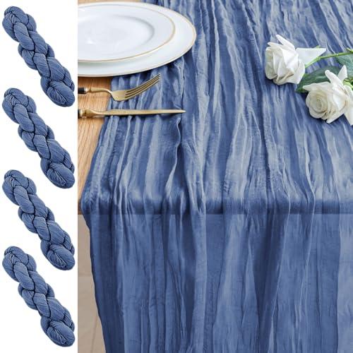 Xiomot 4PCS Table Runner Cheesecloth 10FT Blue Boho Gauze Cheese Cloth Rustic Sheer Table Runners for Wedding Birthday Bridal Baby Shower Party Decoration