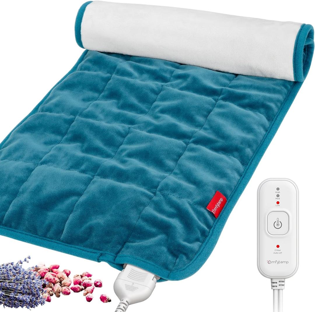 Comfytemp Weighted Heating Pad, Aromatherapy Heating Pad for Back Pain Relief, Aromatic Electric Heating Pad for Cramps with Auto Shut Off, Stay On, 3 Heat Settings, Organic Lavender & Rose, 12"x24"