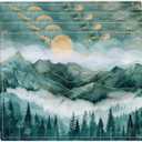 Mountain Placemats Set of 4 Forest Tree Landscape Imitation Linen Placemat Heat Resistant Dining Misty Mountain Hills Place Mats Modern Table Mats for Kitchen Indoor Outdoor Restaurant 12''x18''