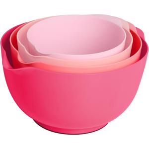 BoxedHome Classic Mixing Bowl Set, BPA Free Plastic, Microwave and Dishwasher Safe (Set of 4, Pink), 4.5 quarts