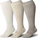LEVSOX Wide Calf Compression Socks for Women&Men Plus Size 15-20mmHg Knee High Large Support Stockings for Circulation (3 Pairs-cream/Beige/Brown)
