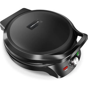 KEINVE 1500W Electric Griddle, 2-in-1 Indoor Griddle and Pizza Maker with 30-Min Timer and Auto Shut-Off, 12" 180 Open for BBQ, Steak, Burgers, Salmon, Veggies, and More