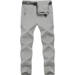 TBMPOY Men's Lightweight Hiking Pants with Belt 5 Zip Pockets Waterproof Quick-Dry Travel Fishing Work Outdoor Pants (X-Large, A7-thin Light Gray)