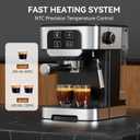 Espresso Machine 20 Bar with Steam Milk Frother, Stainless Steel Coffee Machine with Removable Water Tank for Cappuccino, Latte, Compact Stainless Steel Coffee maker for home, Great Gift
