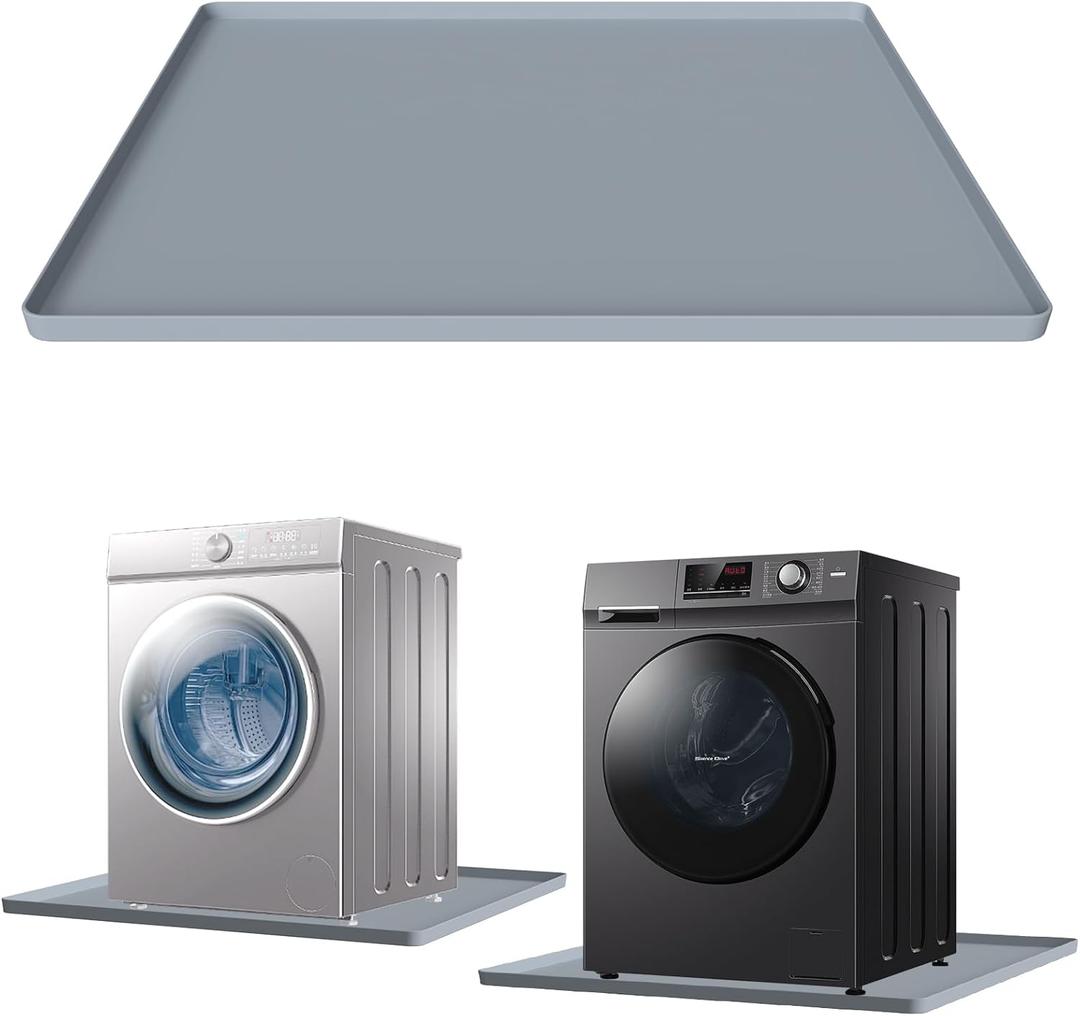 27''x27'' Washing Machine Drain Pan Silicone Mat with 0.78'' Raised Edges, Non-Slip Washer Drip Tray, Prevent Water Leakage and Floor Damage From Such as Washing Machines,Wine Cabinetgrey