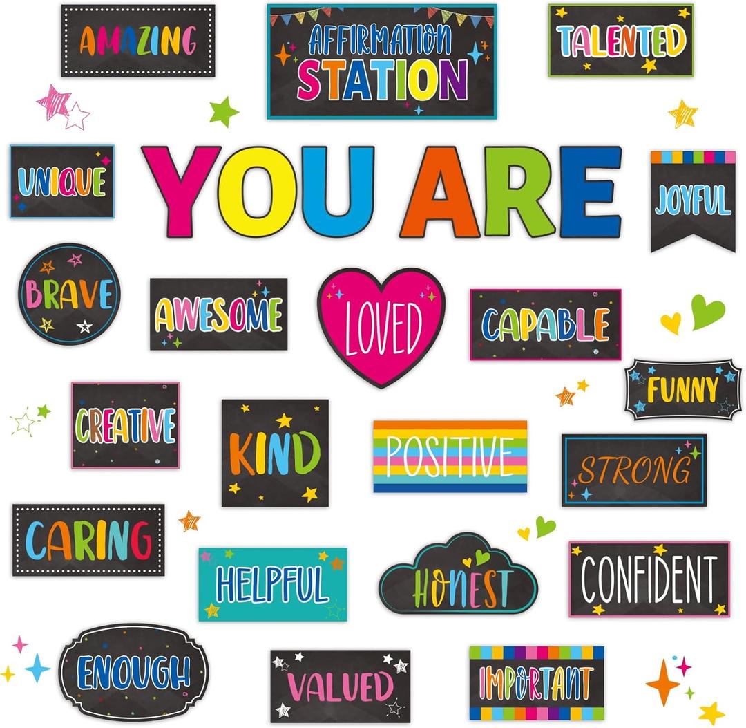 Classroom Affirmation Station Bulletin Board Set Motivational Bulletin Board for Classroom Door Decorations Mental Health Posters Positive Affirmations Cutouts for Teachers School Chart Wall Supplies