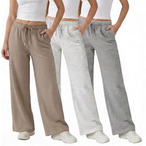 Common Stitch 3 Pack Wide Leg Fleece Lounge Sweatpants for Women  Deep Pockets, Relaxed Fit, Elastic Drawstring Waist (Large, Taupe / Lt. Heather Grey / Med. Heather Grey)