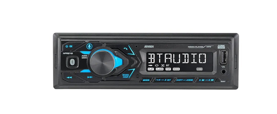 JENSEN MPR210 7 Character LCD Single DIN Car Stereo Radio | Push to Talk Assistant | Bluetooth Hands Free Calling & Music Streaming | AM/FM Radio | USB Playback & Charging | Not a CD