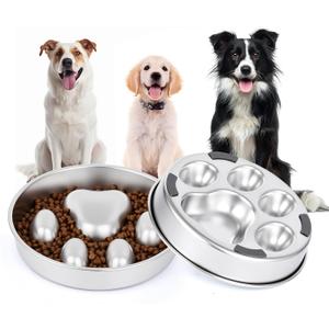Slow Feeder Dog Bowls Stainless Steel with Non-Slip Silicone Base Metal Bowl 2 Cups Heavy Duty Large Capacity Slow Feed for Small, Medium, Large Breed Dogs to Slow Down Eating