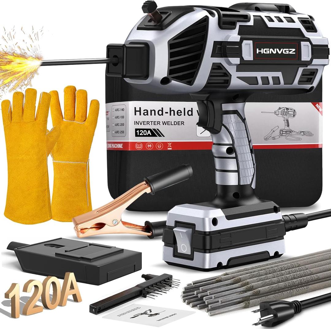 Welding Machine Handheld,20-120A 110V Portable Stick Welder 20pcs Rods,IGBT Hand Held Welder Machine withHot Start Arc Force Anti-stick ARC Welder Gun,6 Variable Current Adjustment (Grayish black)
