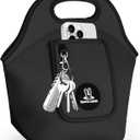 Sports rabbit Insulated Neoprene Lunch Bag for Women Foldable Lunch Tote with Front Pocket for Phone & Keys Reusable, Lightweight, Waterproof, Easy Clean Ideal for Work, Travel, Picnic (Black)