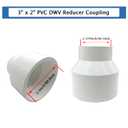 2PCS 3" x 2" PVC DWV Reducer Coupling Adapter (Socket x Socket) Schedule 40 Slip Reducing Coupling Pipe Fittings for Home Sewer Plumbing
