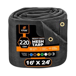 Xpose Safety Heavy Duty Mesh Tarp 16' x 24' – Multipurpose Black Protective Cover with Air Flow - Use for Tie Downs, Shade, Fences, Canopies, Dump Trucks – Weather and Tear Resistant