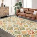 GarveeHome Boho Floral Checkerboard Washable Area Rug, Rug for Bedroom Living Room, Non-Slip Oriental Accent Throw Carpet for Kitchen Office Entryway Bathroom Office Orange 10 * 13 ft(305 * 396 cm)