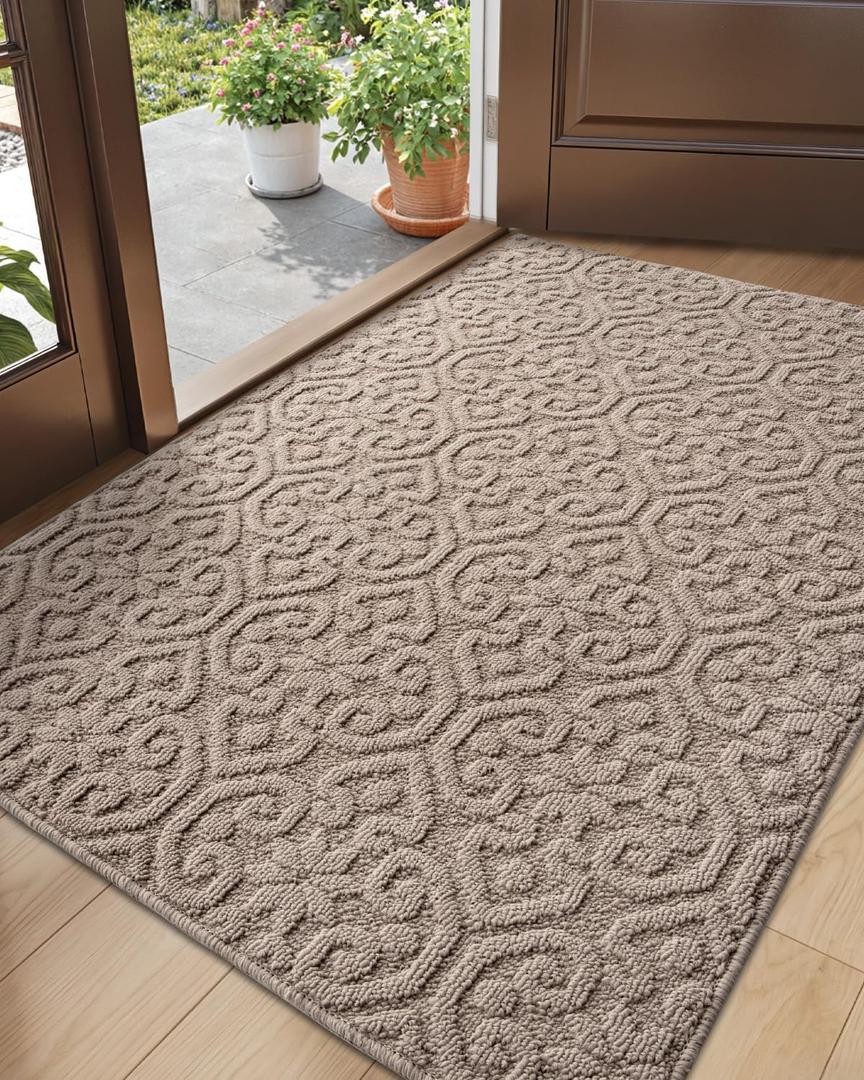 DEXI Front Door Mat Indoor Entrance, 3x5 Non Slip Entryway Doormat Dirt Trapper, Absorbent Entry Mats for Inside House, Patio, Porch, Light Beige