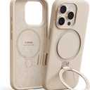 TORRAS Liquid Silicone for iPhone 16 Pro Case with 360 Spin Magnetic Ring Stand & Camera Control, Fit for MagSafe, Non-Slip Protective Rubber Soft Case for iPhone 16 Pro, Desert Gold 6.3''