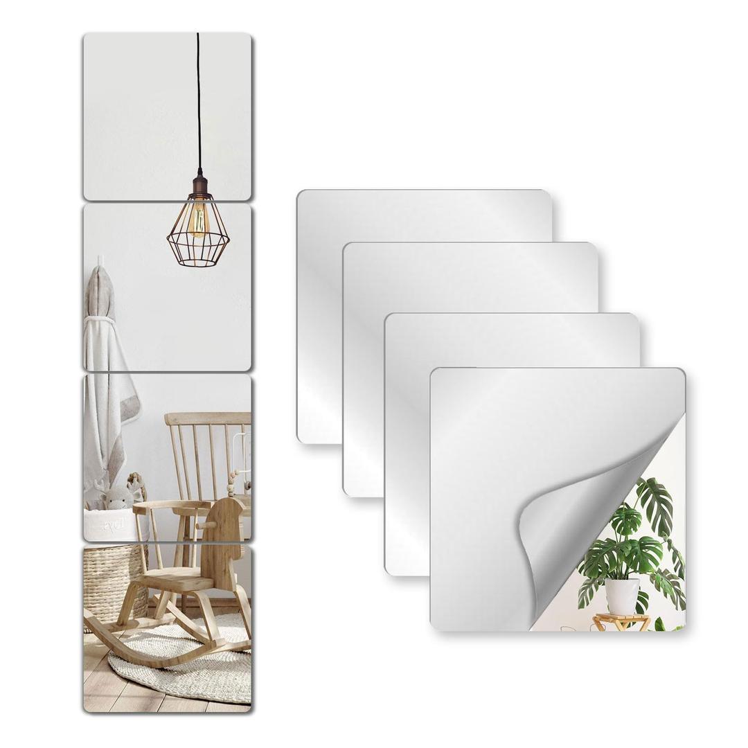 NKJVE Unbreakable Mirror Tiles Self Adhesive,8 Pcs 14”x 14” Toddler Mirror for Classroom Decor,Peel and Stick On Small Mirrors for Wall Decor,Shatterproof Plastic Mirrors Stickers for Kids Decorative