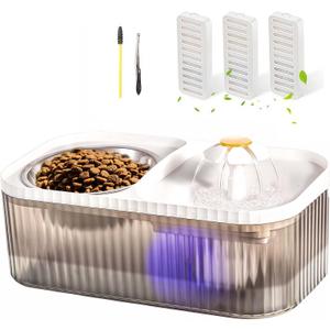 Marchul Cat Water Fountain and Stainless Steel Food Bowl, 100oz/3L Super Quiet Automatic Pet Water Dispenser with Smart Pump and 3 Replacement Filters for Cats and Small Dogs, White