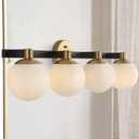 JONATHAN Y 34" Brass Gold/Black Modern Globe LED Vanity Wall Sconce Light, White Frosted Glass Shade, Mid-Century Art Deco Wall Lamp for Bathroom, Kitchen, Hallway (JYL3543A), 4 Bulb