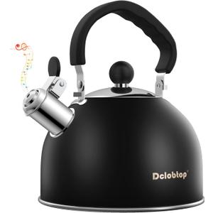 Premium Stainless Steel Tea Kettle for Stove Top - 2 Quart Capacity, Efficient Heating, Audible Whistle, Safe Handle - Ideal for Hot Water & Tea(black)