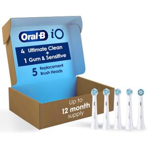 Oral-B iO Ultimate Clean Replacement Brush Heads, 5 Count, 4 Ultimate Clean + 1 Gum & Sensitive White