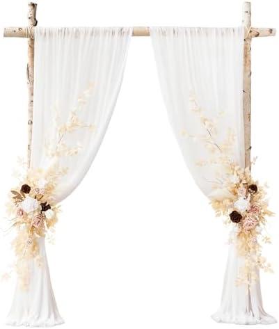 Ling's moment Wedding Arch Flowers for Wedding Ceremony Arrangement Decor, 2 Pcs Fake Flowers Swag Floral Garland Decoration, 2pcs Drapes Kit, Backdrop Stand for Party Wedding Gifts|Beige