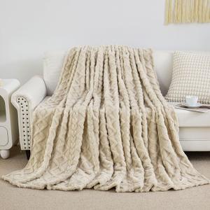 Aganear Fleece Twin Blanket - 3D Stylish Design, Lightweight Blanket Super Soft, Fluffy, Warm, Decorative Present for All Seasons, Portable Throw Blankets for Couch, Sofa, Bed, Car (60"80", Khaki)