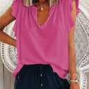 Dokotoo Women's Casual V Neck Ruffle Sleeve Summer Tank Tops Shirts (Pink, XL)